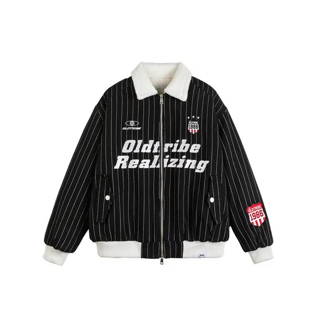 【dme】 美式复古设计款拼色字母个性刺绣宽松翻领棉衣外套潮流时尚百搭通勤休闲中性小众棉服 男女同款