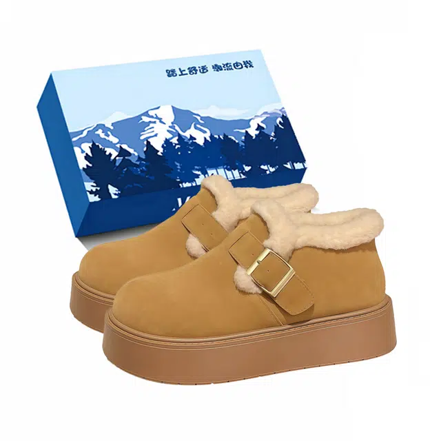 小鹿米利 厚底加绒秋冬季外穿毛毛鞋子 低帮 棉鞋 女