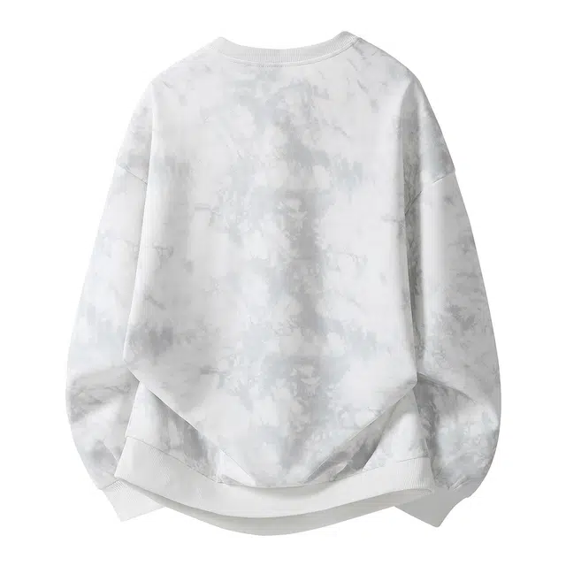 海底小纵队 美式高街系列扎染简约字母印花学院风时尚百搭单品潮牌休闲套头圆领长袖打底衫小众通勤运动无帽无性别春秋卫衣 男女同款