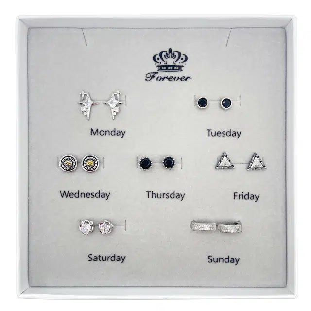 耳玺 美式复古高街风一周不重样耳饰套盒时尚百搭日常通勤街头嘻哈设计高级感#好运 白水晶 耳钉 男女同款情侣款