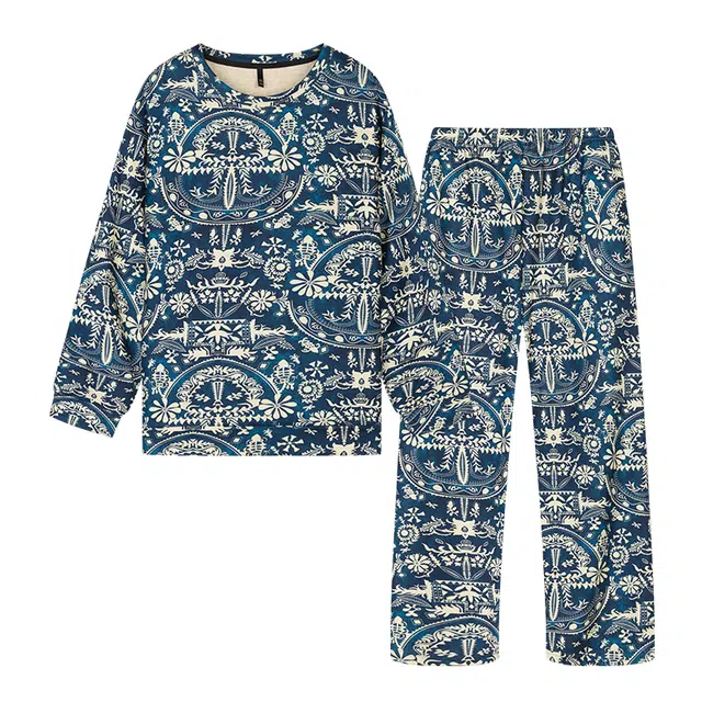 宫蝶 长袖羊绒厚款家居服宽松休闲罗马复古风可外穿大码睡衣套装 男款