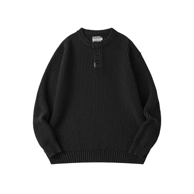 古先森 秋冬款 复古美式慵懒风竖纹套头亨利领针织毛衣 宽松大码加厚保暖百搭打底衫  男款