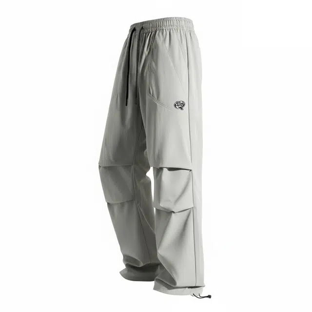 海底小纵队 潮人街头嘻哈美式高街基础款字母印花潮流感褶皱裤抽绳系带舒适透气宽松直筒拖地感学生党百搭单品可束脚休闲裤 男女同款