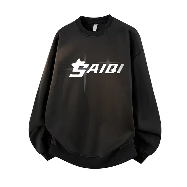 赛琪 美式基础简约纯色系个性字母印花氛围感复古高街时尚休闲亲肤舒适宽松直筒垂感松弛慵懒日常百搭卫衣 男女同款