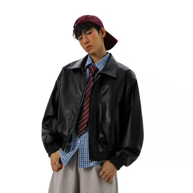 佐菲利 复古短款双拉链皮衣翻领外套机车风垫肩飞行员高级感夹克 男女同款