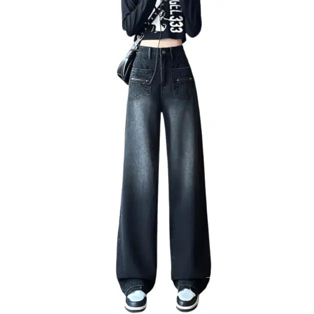 邦固依品 阔腿宽松舒适磨白洗水牛仔裤 女款