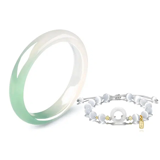 【甄选特级】 岁月静好 青山黛飘绿美人贵妃镯 宫廷风古典平安喜乐古色古香优雅柔和吉祥如意 叠戴套装日常通勤百搭好运 琉璃 玉石手镯 女款