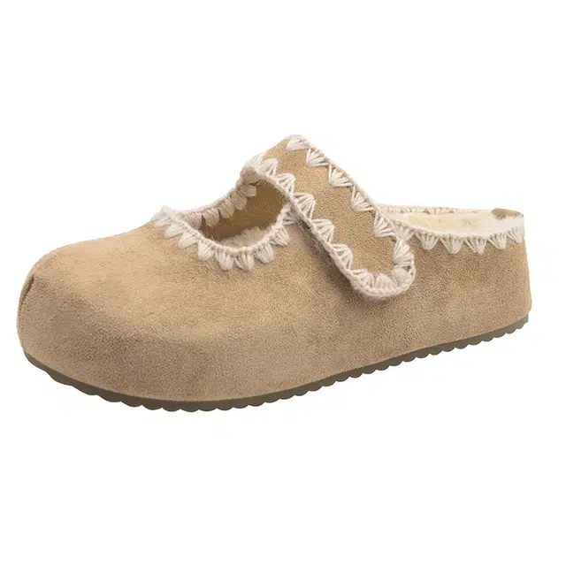 拾伍象 刺绣勃肯鞋外穿厚底魔术贴增高博肯鞋包头半拖鞋 女