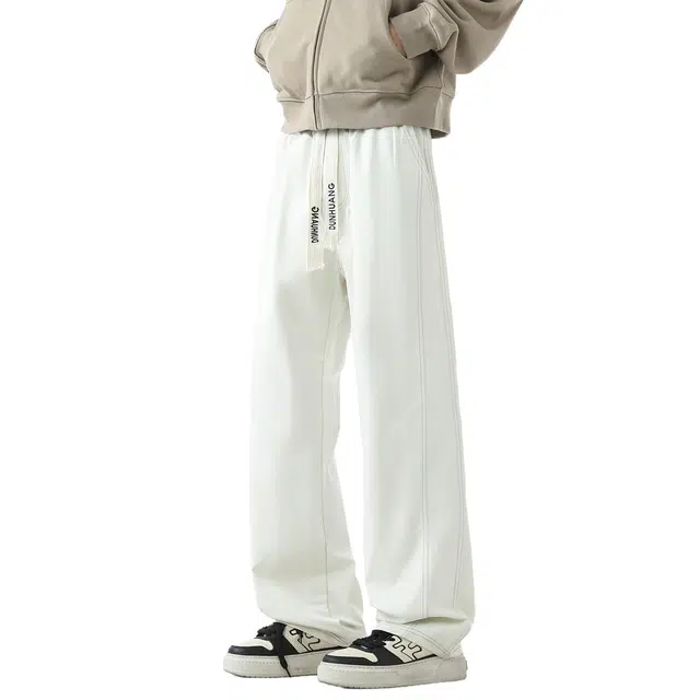 敦煌博物馆 美式高街复古简约宽松系带纯色潮流百搭户外运动垂感阔腿直筒休闲裤 男女同款