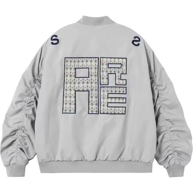 地界二  美式复古高街重工刺绣字母百搭飞行员外套 融合潮流设计感与休闲风格棒球服 男女同款