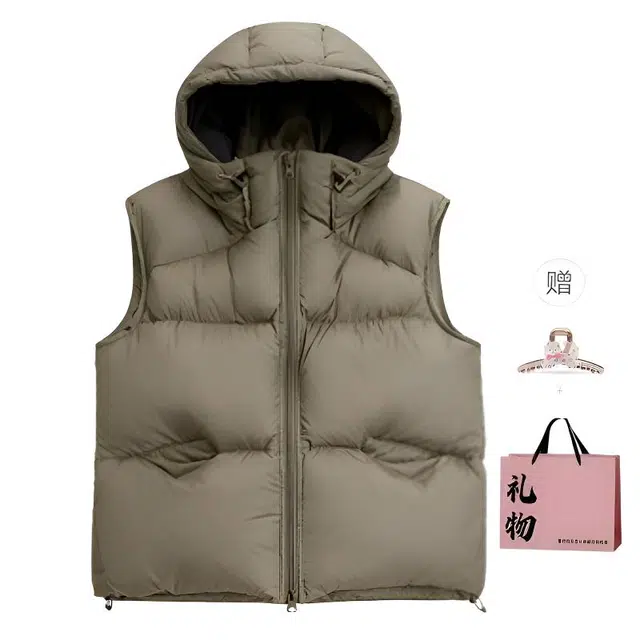 柏黛妃 简约韩版百搭设计感连帽小个子宽松泡芙马甲 女款