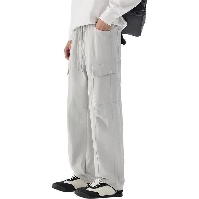 协协乐 高街机能风美式拼接战术裤氛围感秋冬季潮牌宽松直筒阔腿拖地长裤青少年弹力抽绳痞帅百搭休闲运动工装裤 男款