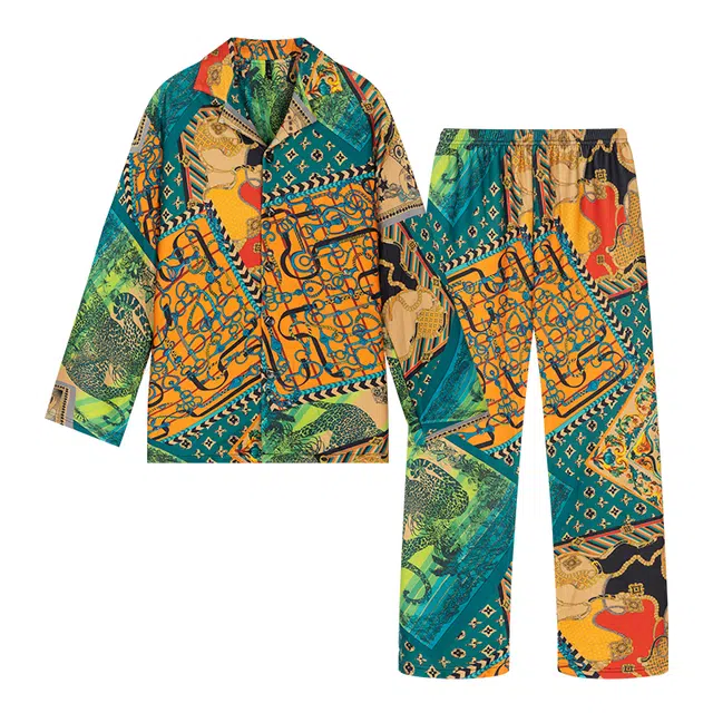 宫蝶 羊绒长袖家居服宽松休闲开衫可外穿大码复古风睡衣套装 男款