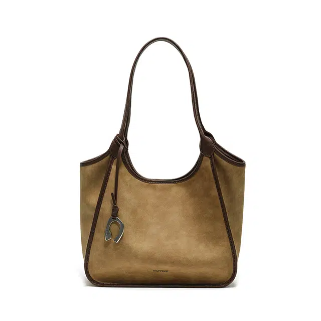 西木汀 榛巧咖啡 小众设计高级感通勤休闲百搭简约托特包 牛皮 手提单肩包 大号 女款 暖驼棕