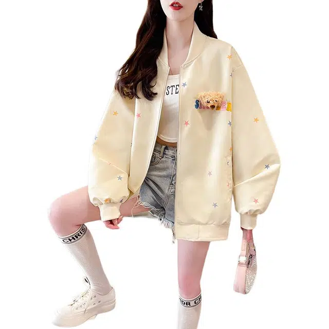 米囹夹克 可爱小熊外套卡通动漫宽松型甜美风 青少年