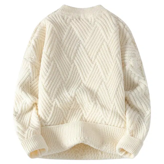 棉基因 文艺风纯色慵懒风菱形结构纹理百搭长袖针织宽松情侣美式复古外套潮流休闲亲肤套头打底毛衣 男女同款