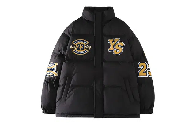 宜而爽 美式高街复古学院风创意徽章字母数字印花宽松休闲运动加厚保暖立领防风棉衣面包服外套日常通勤百搭棉服 男女同款