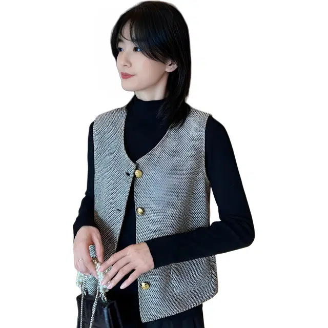 纤丝鸟 法式小香风短款马甲简约韩版子宽松截短外套 女款