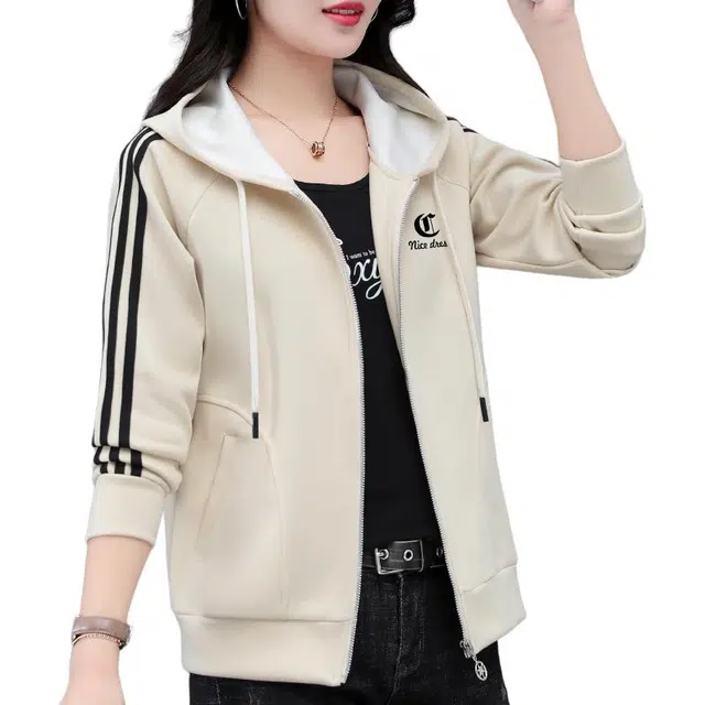 缪斯的诱惑 时尚潮流高品质优雅洋气轻盈舒适柔软简约百搭轻便宽松显瘦经典三条杠外套纯色长袖拉链开衫上衣休闲运动风棒球服连帽夹克 女款