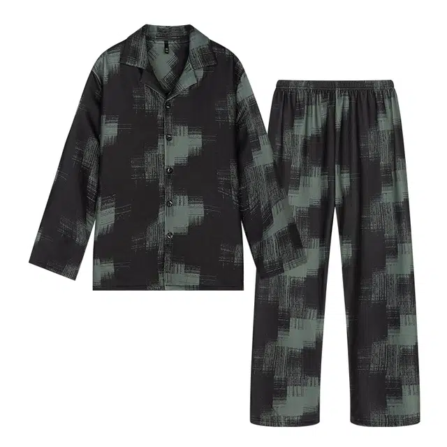 宫蝶 长袖羊绒家居服宽松休闲开衫大码复古风可外穿睡衣套装 男款