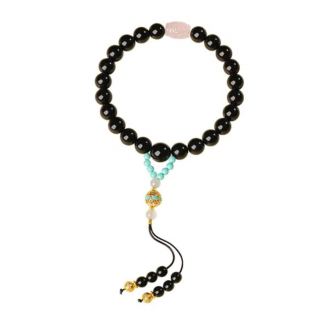 宣华意 【好运连连 诸事顺利】新中式高端品质精致设计时尚百搭檀香木质文玩手持佛念珠 黑檀 手串 女款