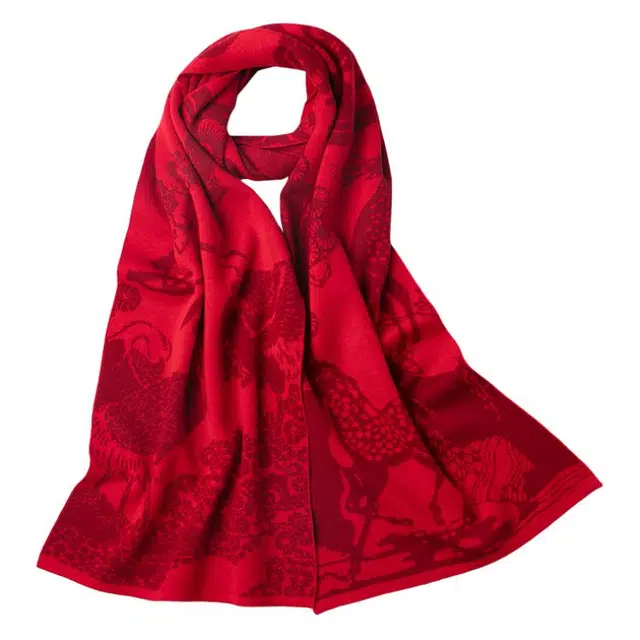 恒源祥 民族风红色柔软舒适保暖 羊毛 绒线围巾 男女同款情侣款