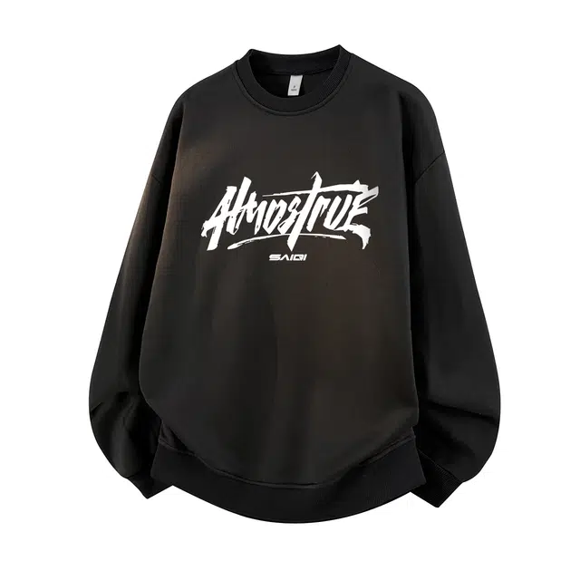 赛琪 美式纯色签名字母印花学生党宽松休闲基础款日常通勤经典百搭时尚潮流圆领套头无性别主义落肩袖卫衣 男女同款