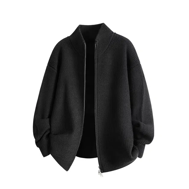 梓润格 美式户外运动青春长袖简约一穿即走酷飒纯色高级设计潮流个性舒适时尚百搭拉链开衫连帽套头毛衣宽松加厚针织衫学院夹克 男女同款