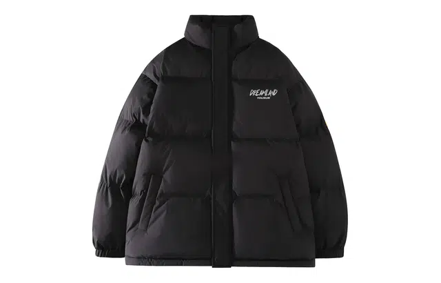 宜而爽 美式街头复古潮流基础款简约手绘字母印花高级感设计宽松休闲运动加厚保暖立领防风棉衣面包服外套日常通勤百搭棉服 男女同款