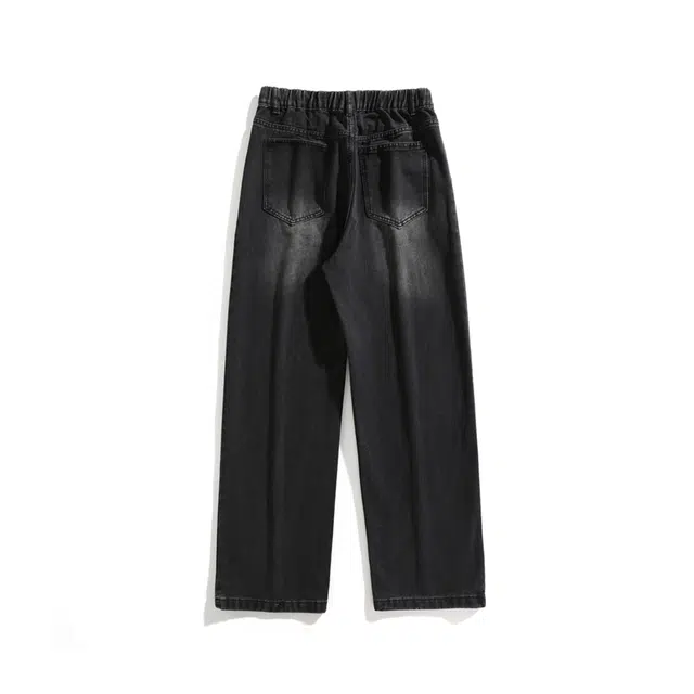 【dme】 潮牌复古美式高街做旧水洗直筒休闲裤潮流时尚宽松长裤百搭中性松紧牛仔裤 男女同款