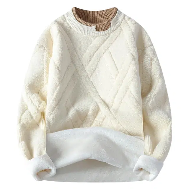 棉基因 美式复古老钱风简约圆领假两件麻花纹理结构设计款宽松保暖打底衫小众情侣秋季穿搭休闲针织毛衣 男女同款