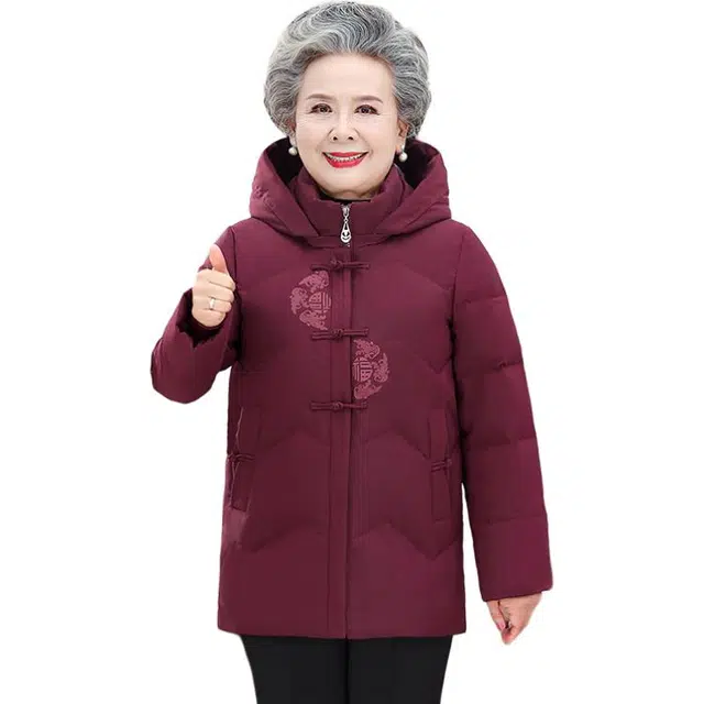 雅鹿 妈妈装新中式刺绣福字加厚冬季宽松中老年奶奶外套羽绒服 女款