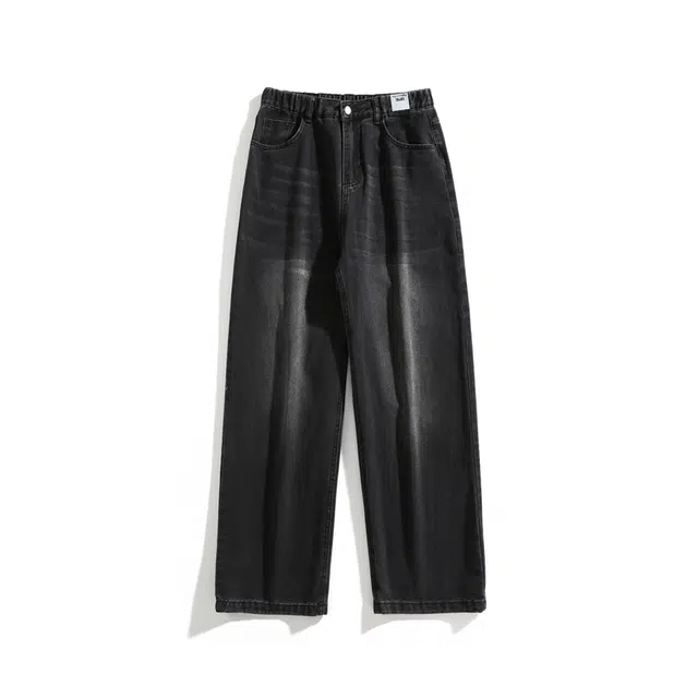 【dme】 潮牌复古美式高街做旧水洗直筒休闲裤潮流时尚宽松长裤百搭中性松紧牛仔裤 男女同款