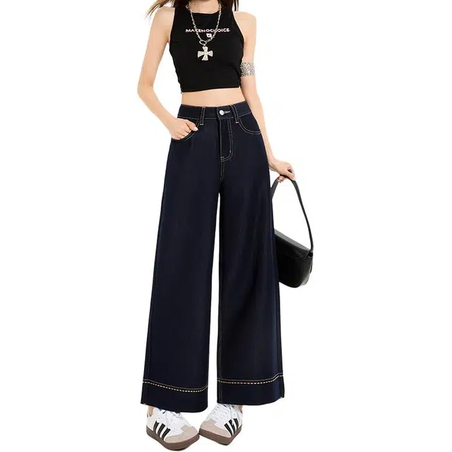 木果果木 宽松直筒高腰阔腿裤牛仔裤 女款