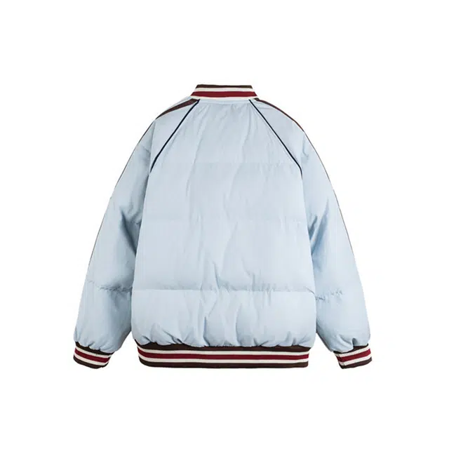 【dme】 潮牌美式复古刺绣字母条纹宽松棒球棉衣保暖外套运动休闲情侣款中性百搭棉服 男女同款