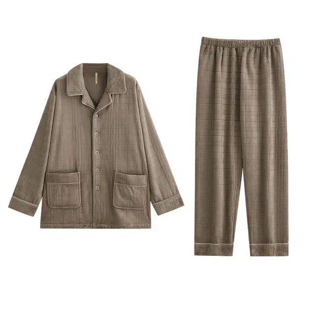 潞优野 休闲可外穿亲肤舒适加绒加厚保暖珊瑚绒家居服法兰绒 睡衣套装 男款