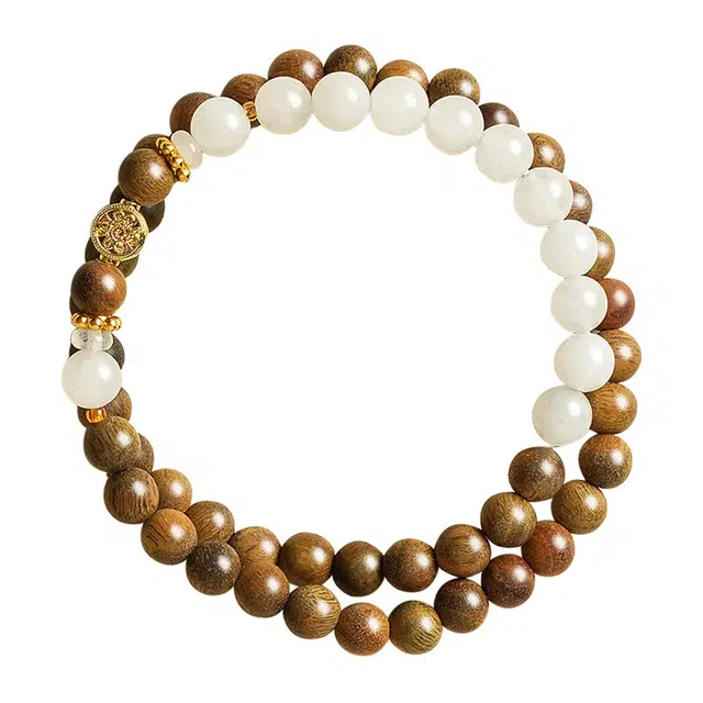 琛宬 【迎财神】八方来财财源广进文玩佛珠双圈叠戴新中式复古时尚诸事顺利考试考研成功上岸盘串#好运 绿檀 木作手串 男女同款情侣款