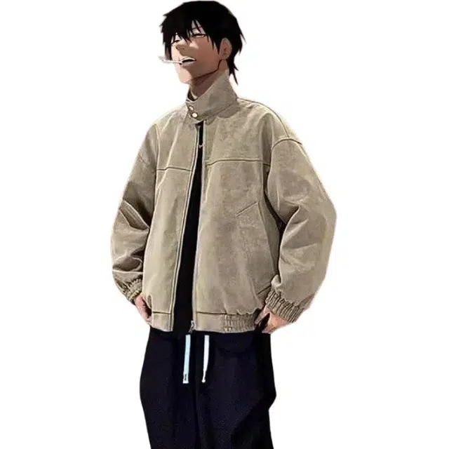 单爵 痞帅扎染皮衣男款秋季小众棒球服外套短款飞行员夹克 男女同款