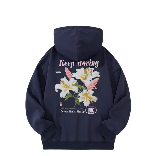 贵人鸟 生活系列 复古美式花卉印花图案宽松休闲棉质透气连帽套头卫衣 男女同款