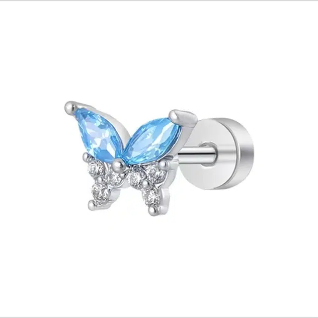 超闪海洋蓝蝴蝶耳饰 极昼 精致小香风个性渐变彩蝶甜美多巴胺高级感设计 小巧轻奢简约韩式冷淡风高颜值养耳洞 钛钢 耳钉 女款