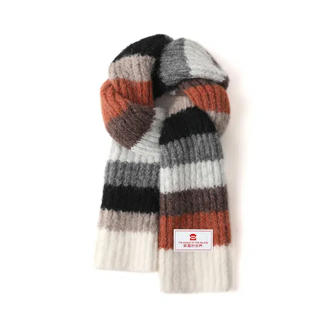 宫里的世界 韩版多巴胺七彩条纹 聚酯纤维 绒线围巾 男女同款情侣款