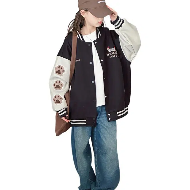 黑恐龙棒球服 可爱初中生中大童时尚百搭高级感休闲外套 儿童款