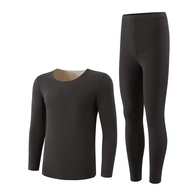 潞优野 无痕打底羊绒蚕丝修身亲肤德绒秋衣秋裤保暖套装 男款