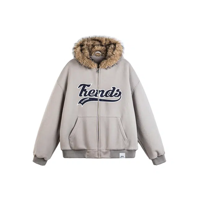 【dme】 潮流美式休闲复古刺绣字母宽松连帽棉衣外套秋冬百搭保暖加绒时尚中性通勤棉服 男女同款