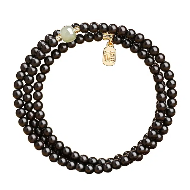 宣华意 【福气满满 好运连连】复古国风优雅气质百搭日常显白 盘玩佛珠 木质文玩转运 多圈叠戴 黑檀 木作手串 女款