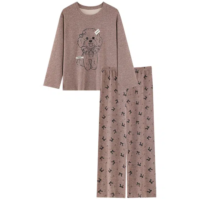 俞兆林 高级感可爱小狗卡通圆领柔软保暖羊毛绒长袖舒适四季款家居服睡衣套装 秋冬季 女款