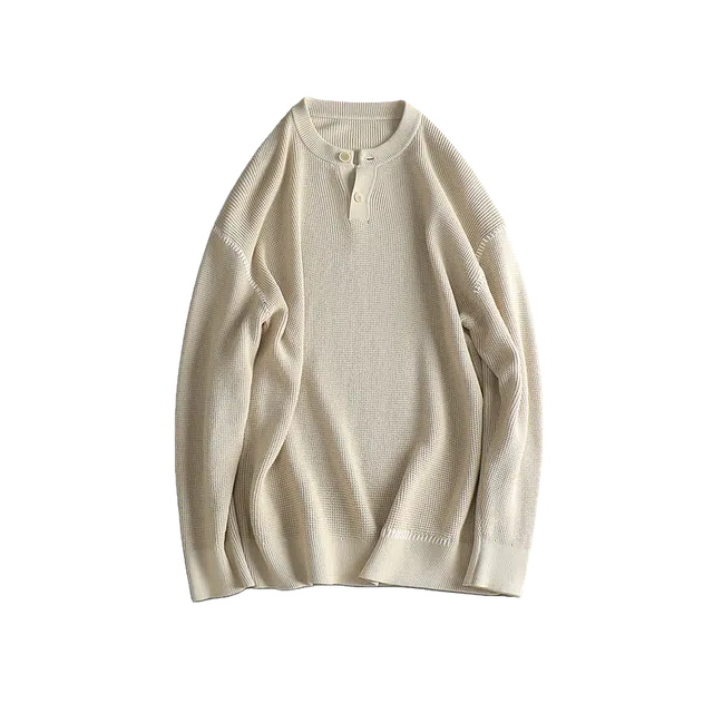 空城计 日系复古极简亨利领套头纯色长袖针织衫 男女同款