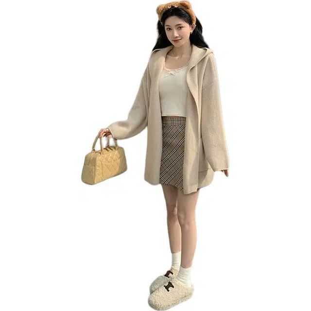 缪斯的诱惑 秋冬韩版双口袋开衫女设计感休闲宽松慵懒风百搭外套针织衫 女款