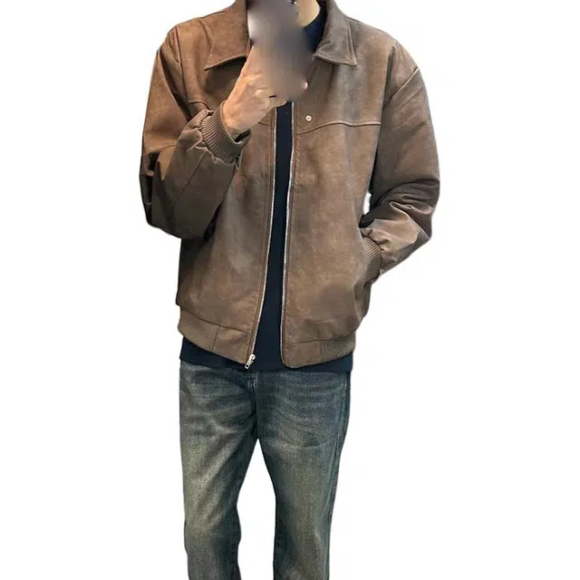 单爵 美式复古做旧皮衣外套男高级感春秋款宽松夹克 男女同款