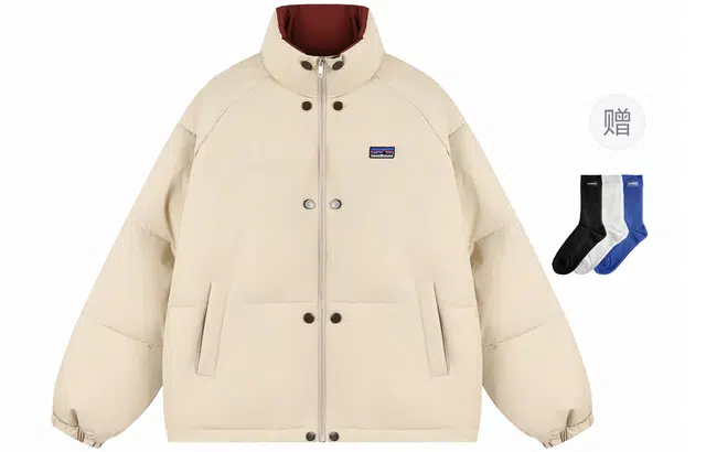 港仔文艺男 双色内里山峰字母徽章小标可调节下摆保暖锁温加厚防寒立领插肩上衣休闲百搭简约棉服 男女同款